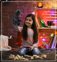 DolliBu Black Bear Stuffed Animal Hand Puppet - Super Soft Wildlife Animal Plush Toys for Kids and Adults, Cute Black Stuffed Bear Hand Toy Plush for Puppet Shows, Storytelling, or Educational Play