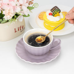 Purple Ceramic Coffee & Tea Cup Set with Saucer & Spoon - Elegant Home, Cafe & Restaurant Tableware for Daily Use