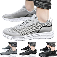 Fashion Spring and Summer Men Sports Shoes Flat Lightweight Mesh Breathable Lace Up Solid Color Casual Style Sneaker for Men Wide (White, 8.5)