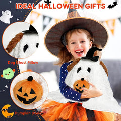 Ghost Plush with Pumpkin Pillow - Cute Halloween Stuffed Animal, Party Favors & Treat Bag Stuffers for Kids