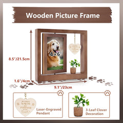 Pet Memorial Gifts for Dogs & Cats - Rotating Wooden Picture Frame for 4x6in Photo - Loss of Dog Sympathy Gift
