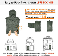 Outdoor Ventures Women's Packable Lightweight Full-Zip Puffer Jacket with Hood Quilted Winter Coat