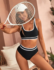 BMJL Women's High Waisted Bikini Sets Sporty Two Piece Swimsuits Color Block Cheeky High Cut Bathing Suits