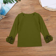 Ruffles Long Sleeve Crewneck T-Shirts for Little Girls Solid Color Basic Blouse Tee Tops Little Boy Spring Jacket