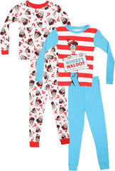 AME Sleepwear Boys' Where's Waldo Boys' 4 Piece Cotton Pajama (8) Blue