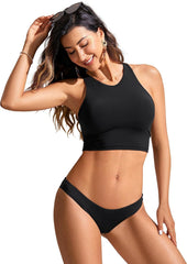 CRZ YOGA Womens Racerback Bikini Tops Quick Dry High Neck Modest Swimsuit Padded Sports Bathing Suit