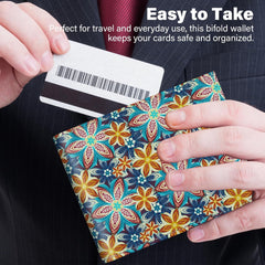 RFID Blocking Leather Wallet for Men Women, Bifold Multifunctional Card Holder Wallet with 12 Card Slots and Large Cash Compartment, Stylish Purse with Top Open, Small Photo Album-Green Flower