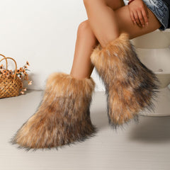 Women's Faux Fur Boots Size 9 - Mid-Calf Winter Snow Boots with Fluffy Lining, Y2K Fashion Warm Shoes for Women