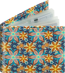 RFID Blocking Leather Wallet for Men Women, Bifold Multifunctional Card Holder Wallet with 12 Card Slots and Large Cash Compartment, Stylish Purse with Top Open, Small Photo Album-Green Flower