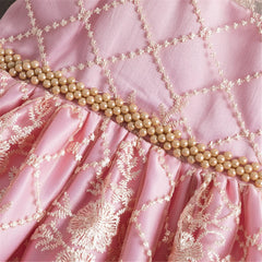 NNJXD Girl Flower Printed Cotton Elegant Tulle Bow Belt Princess Dress