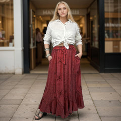 Agan Traders Women's 2025 Summer Medieval High Waisted Maxi Skirts for Women - A Line Drawstring Embroidered Long Maxi Skirt