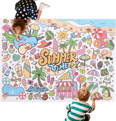 Hawaiian Coloring Poster, 43.3x31.5in Giant Summer Time Coloring Tablecloth Jumbo DIY Blank Paper Banner Large Wall Art for Kids Crafts Games Party Decorations Classroom Activities Supplies