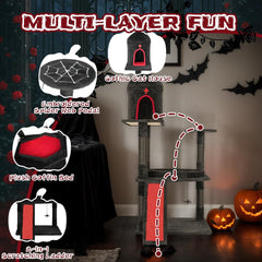 Gothic Cat Tree with Coffin Bed,53" Cat Tower with Spacious Cat Condo,Scratching Posts,Spider Hanging Ball,Multi-Level Cat Activities Furniture for Large Cats, Black Halloween