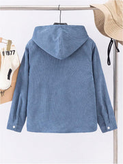 Verdusa Boy's Color Block Hooded Corduroy Jackets Casual Long Sleeve Outerwear with Pocket