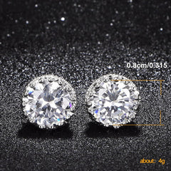 Women Synthetic Diamond Earrings, 18K White Gold Plated Round Square Cubic Zirconia Hypoallergenic Studs Earrings (Be King)
