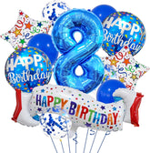 Happy 8th Birthday Balloon Colorful Banner Balloons Set 8th Year Old Birthday Blue Theme 8 Balloon Number 8 Foil Mylar Balloons Kids 8 Party Balloons Confetti Latex Mylar Balloons Party Supplies