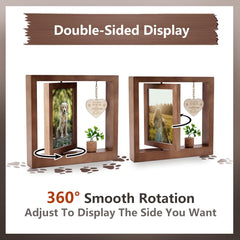 Pet Memorial Gifts for Dogs & Cats - Rotating Wooden Picture Frame for 4x6in Photo - Loss of Dog Sympathy Gift