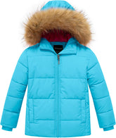 wantdo Girls' Winter Coat Warm Waterproof Puffer Jacket with Removable Faux Fur Hood