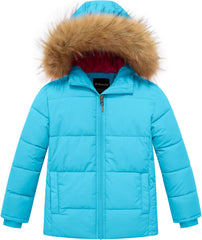 wantdo Girls' Winter Coat Warm Waterproof Puffer Jacket with Removable Faux Fur Hood