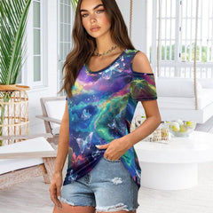 ZFRXIGN Cold Shoulder Tops for Women Size S-2XL Short Sleeve Shirts Going Out Top Square Neck Tee