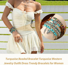 Boho Beaded Stretch Bracelets with Hat and Boots Charms for Women Summer Jewelry
