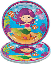 Fun Express Mermaid Party Paper Dinner Plates - Multicolor Mermaid Party Decorations Disposable Tableware - Sea Girls Shower Iridescent Mermaid Themed Ocean Birthday Party Decorations - 8 Pieces