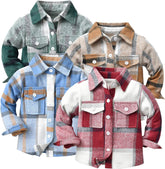 Kid Girl Boy Long Sleeve Button Down Plaid Flannel Shirts Kids Casual Regular Winter Fall Tops T-Shirt Coat Clothes (Coffee, 3-4 Years)