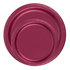Yonune 24 Plates 7" Paper Dessert Plates Wax Coated - Burgundy
