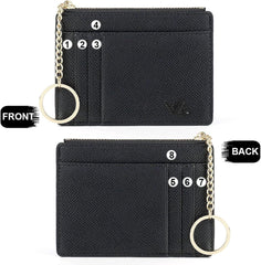 Valentoria Slim RFID Blocking Card Holder Small Pocket Wallet Keychian Zipper Coin Purse Mini Cash & Coin & Cards Case for Women Men