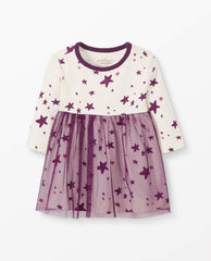 Moon and Back Baby Girls' Long Sleeve Star Print Tulle Dress