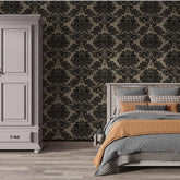 JLHOUSE Vinyl Victorian Damask Wallpaper Stick and Peel - self Adhesive Wallpaper Brown/Black Removable Paper for Bedroom Living Room Walls -17.7inch x 118inch/Roll