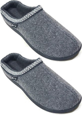 Men's Memory Foam Slippers Comfortable Polar Fleece Lined Grey/Navy House Shoes with Anti-Skid Sole, Indoor&Outdoor