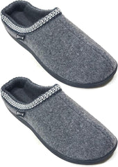 Men's Memory Foam Slippers Comfortable Polar Fleece Lined Grey/Navy House Shoes with Anti-Skid Sole, Indoor&Outdoor