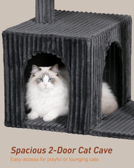 Cat Tree for Large Cat, 22.8in Cat Tower with Scratching Post, 20.9 * 15.7in Perch Bed for Adult Cats, Cat Condo with 2 Caves for Indoor Cats, Dark Gray