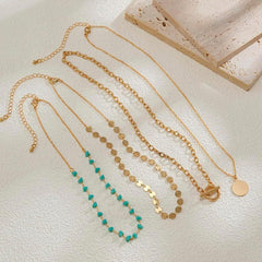 Country Style Layered Necklace for Women Boho Turquoise Beaded Coin Choker Jewelry