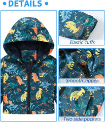 AUBIG Kids Lightweight Windbreaker Zipper Hooded Jackets Coat Long Sleeve Cartoon Print Trench Spring Fall Outerwear