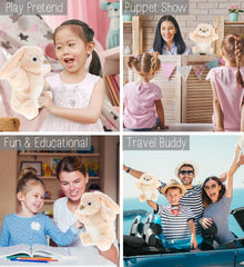 DolliBu Rabbit Plush Hand Puppet For Kids - Soft Plush Stuffed Animal Hand Puppet Toy for Puppet Show Games & Puppet Theaters for Kids Adult's Cute Puppets Educational Toy to Teach Children & Toddlers