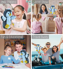 DolliBu Penguin Plush Hand Puppet for Kids - Soft Stuffed Animal Hand Puppet Toy for Puppet Show Games Puppet Theaters for Kids, Adult Cute Puppets Educational Toy to Teach Children & Toddlers