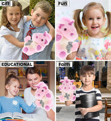 DolliBu Unicorn Hand Puppet Stuffed Animal with Silver Cross and Personalization - Religious Baptism Gifts for Boys and Girls, Dedication Christening Gifts Plush Prayer Toy Healing Teddy Bear - 9 Inch