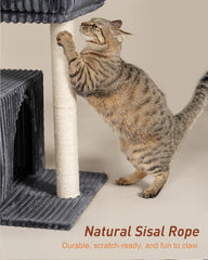 Cat Tree for Large Cat, 22.8in Cat Tower with Scratching Post, 20.9 * 15.7in Perch Bed for Adult Cats, Cat Condo with 2 Caves for Indoor Cats, Dark Gray
