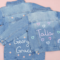 Personalized Kids Denim Jacket with Name, Custom Long Sleeve Denim Name Outerwear Jean Jacket, for Girls Boys