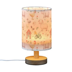 Bedside Table Lamp Farm Animals Sheep Cow Small Desk Lamps Linen Fabric Shade Decorative Nightstand Lamp LED with USB Port Wood Base for Bedroom Living Room