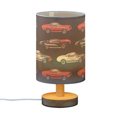 Bedside Table Lamp Muscle Classic Racing Car Small Desk Lamps Linen Fabric Shade Decorative Nightstand Lamp LED with USB Port Wood Base for Bedroom Living Room