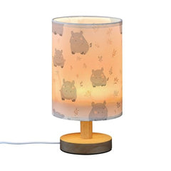 Bedside Table Lamp Cute Gray Hippo Small Desk Lamps Linen Fabric Shade Decorative Nightstand Lamp LED with USB Port Wood Base for Bedroom Living Room