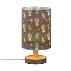 Dinosaur Space Rockets Bedside Table Lamp Small Desk Lamps Linen Fabric Shade Decorative Nightstand Lamp LED with USB Port Wood Base for Bedroom Living Room