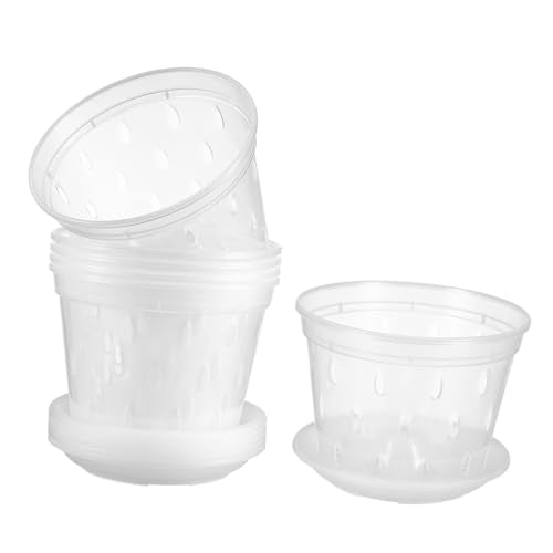 Garneck 5Sets Clear Pots with Drainage Holes Transparent Planters for Indoor and Outdoor Use Lightweight Flower Pots with Base for Healthy Plant Growth