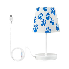 Table Lamps 3 Ways Dimmable Cute White Blue Paw with Fabric Lampshade USB Ports Wood Base LED Bulb for Bedroom and Living Room