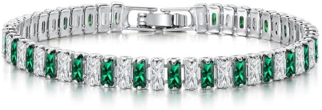 European and American White Room Green Zircon Bracelet 2.5 * 5mm Rectangular Full Diamond Tennis Ball Non Fading Women's Versatile Bracelet