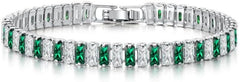 European and American White Room Green Zircon Bracelet 2.5 * 5mm Rectangular Full Diamond Tennis Ball Non Fading Women's Versatile Bracelet