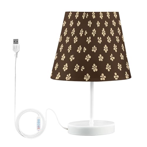 Table Lamps 3 Ways Dimmable Paws Tan with Fabric Lampshade USB Ports Wood Base LED Bulb for Bedroom and Living Room